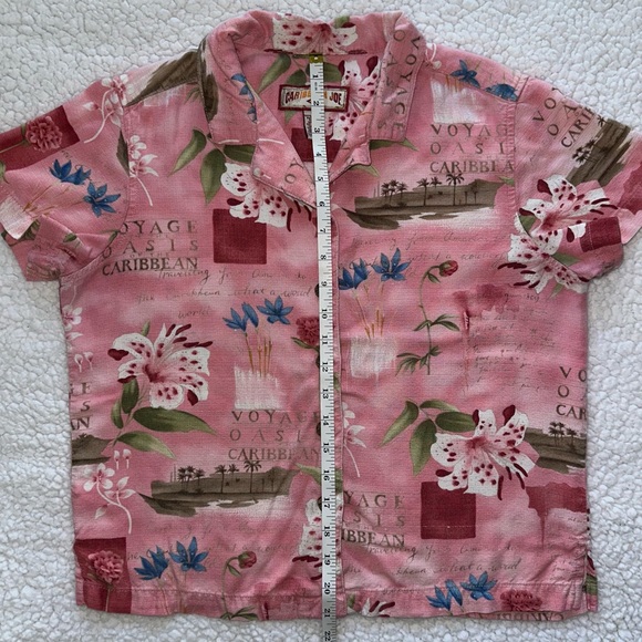 Pink Hawaiian floral tropical short sleeve button up shirt top summer beach M - Picture 10 of 11
